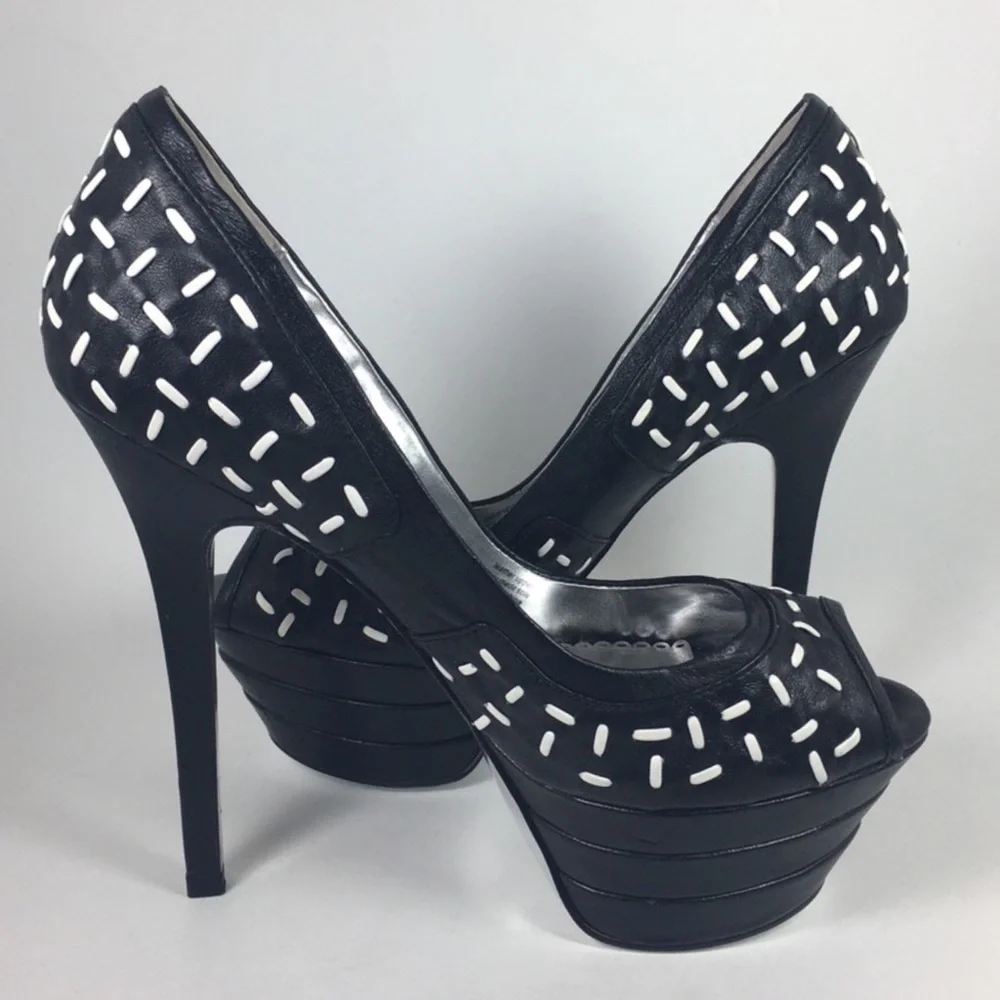 Y2K Bebe Platform Womens 8 Leather Black Stiletto Platform Leather Black Heels